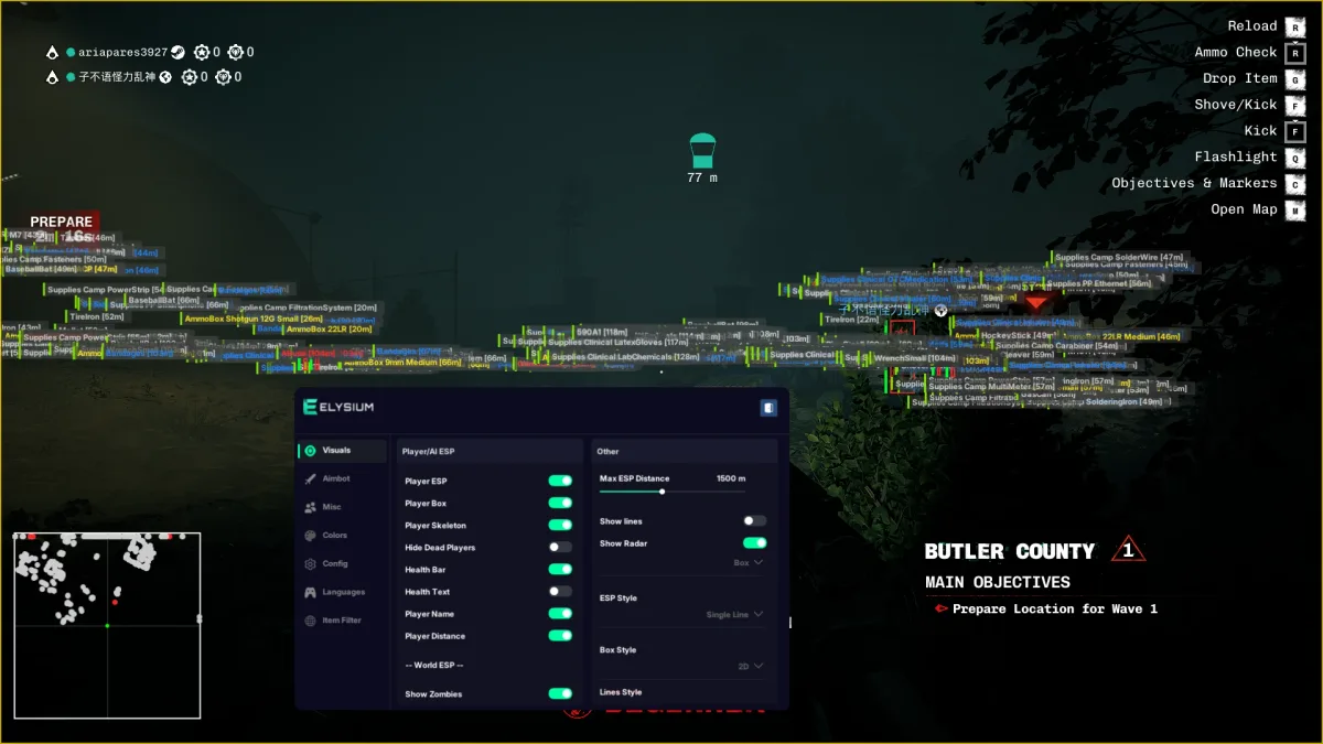 No More Room in Hell 2 cheat menu showing the aimbot tab in game No More Room in Hell 2 cheat menu showing the misc tab open in game